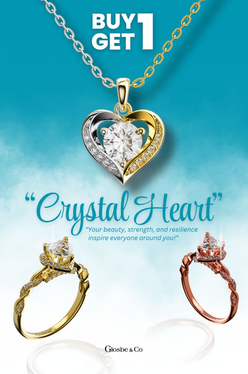 Ưu đãi bộ trang sức Crystal Heart với dây chuyền đính kim cương Moissanite và nhẫn tim xoắn giá trị!