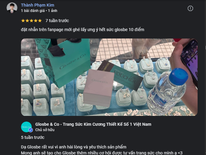 Đánh giá của khách hàng về sản phẩm Trang sức Kim Cương Glosbe & Co