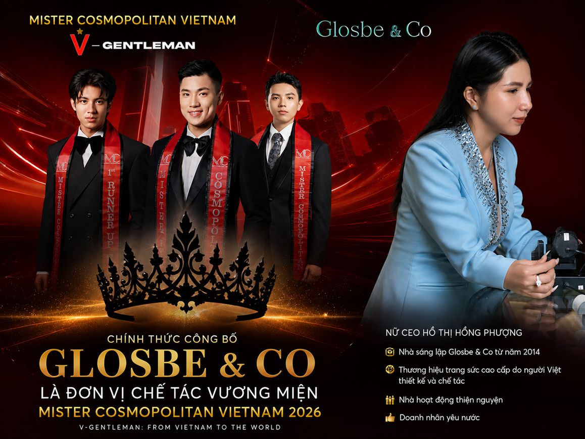 Glosbe & Co - Đơn vị chế tác vương miện Mister Cosmopolitan Việt Nam 2026