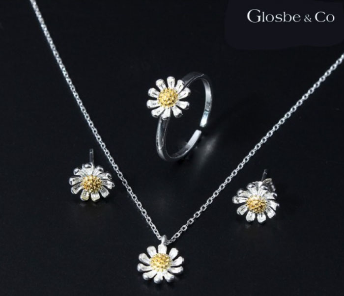 Bộ trang sức bạc hoa cúc - quà tặng noel cho bạn gái
