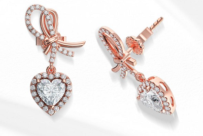 Hoa tai tim nơ kim cương Moissanite dành cho nàng trẻ trung, ngọt ngào