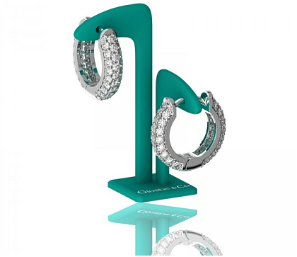 Bông tai khoen vàng trắng đính kim cương tấm đơn giản, sang trọng.