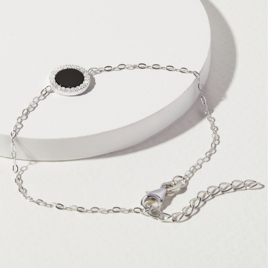 Lắc tay bạc đính đá Onyx đen