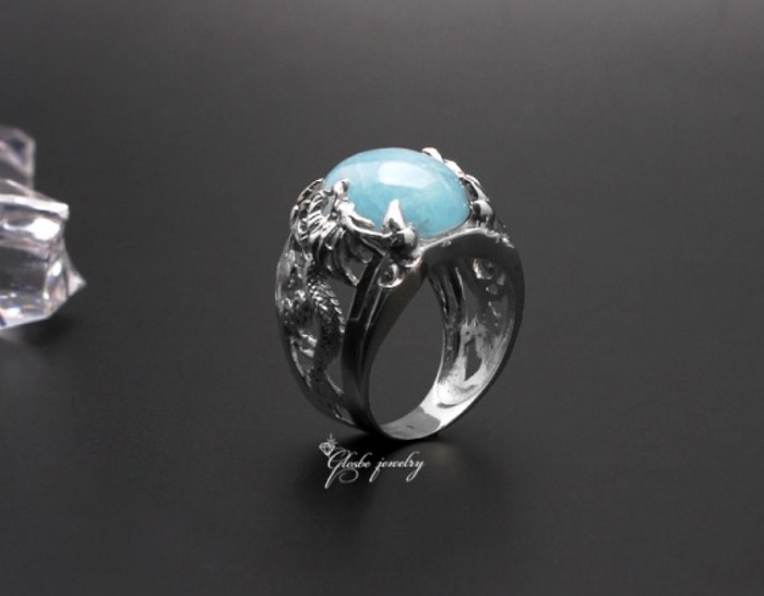 Nhẫn nam đá thiên nhiên Aquamarine