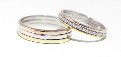 Nhẫn cưới lồng ghép 2 màu vàng vàng & vàng trắng Catier 