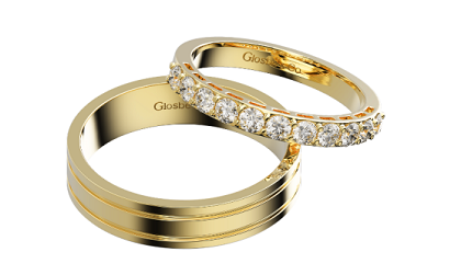 Nhẫn cưới đính kim cương tấm vàng vàng