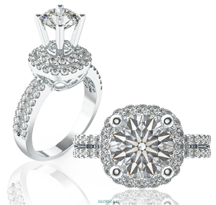 Nhẫn kim cương vàng trắng nữ kiểu Halo lộng lẫy
