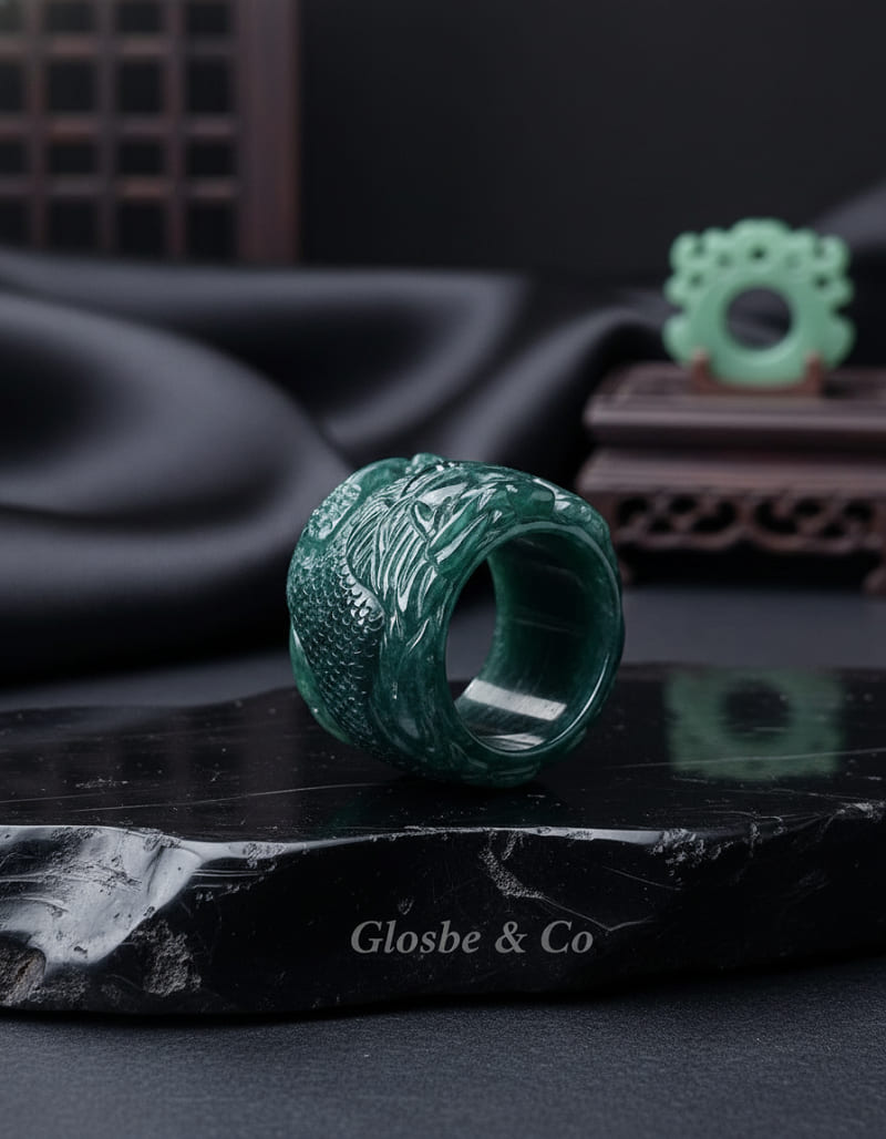 Nhẫn Phỉ Thúy hắc thuỷ màu xanh đen mang lại vẻ nam tính.