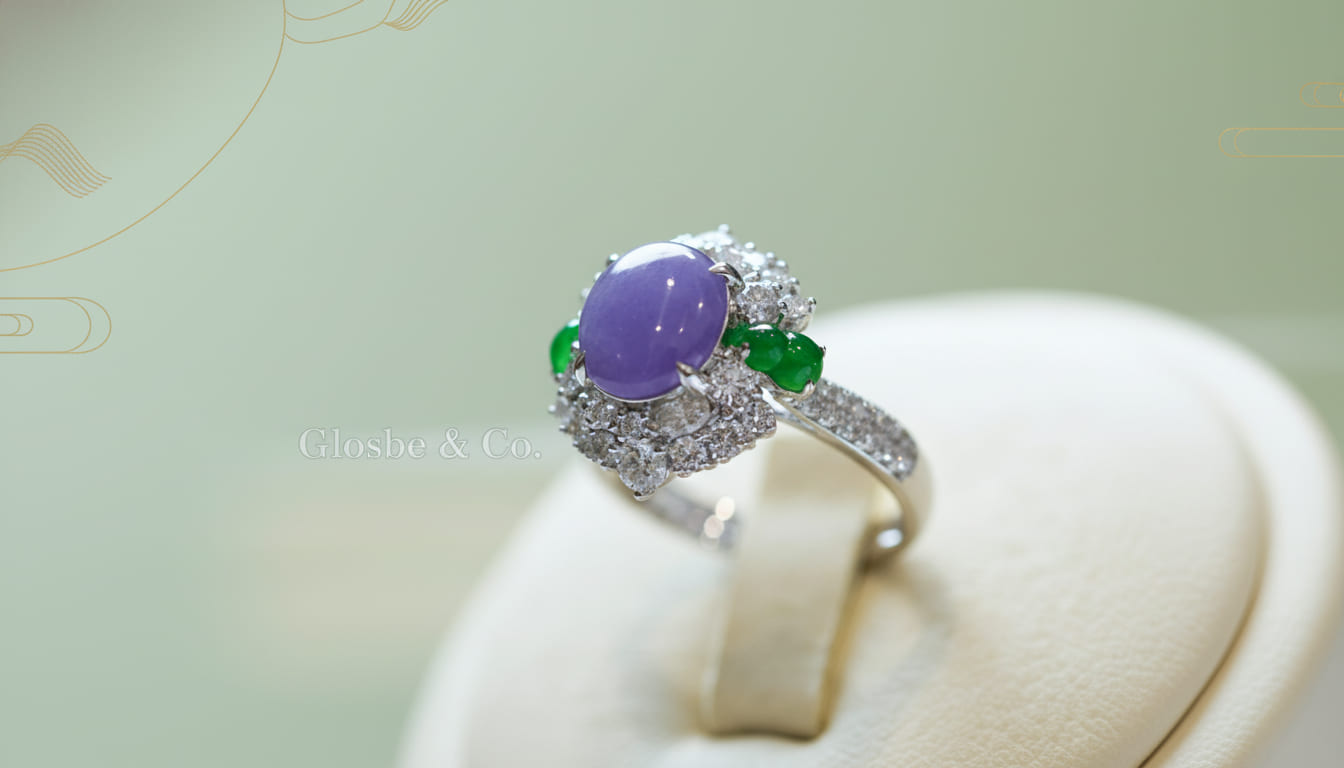 Nhẫn ngọc tím Jadeite tinh xảo kết hợp vàng bạc cao cấp