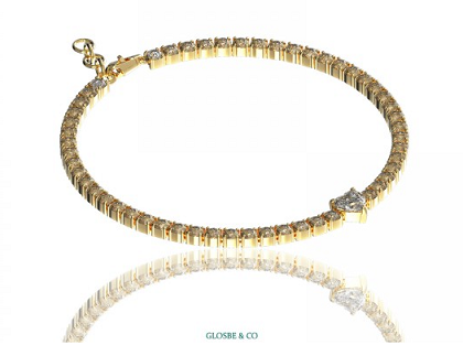 Vòng tay vàng 18K Tennis kết hợp trái tim trung tâm đẹp cho nữ